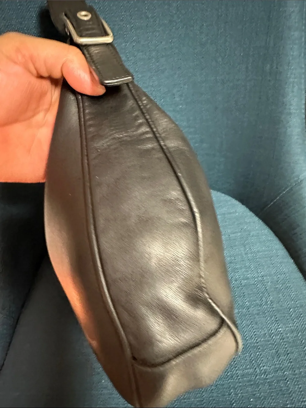 Coach Black Leather Hobo Bag with silver Hardware